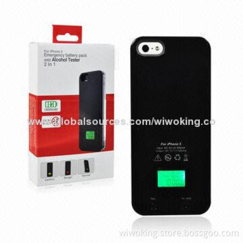 Emergency Battery Pack for iPhone 5, with Alcohol Tester, 2-in-1, New Power Charger Case